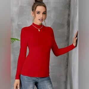 INVESTMENTS PETITES Red Blouse Long Sleeve for Women Medium mock neck